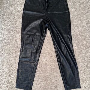 Max Studio Faux Leather Croc-Embossed Black Pants